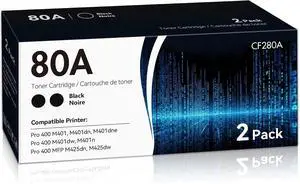 80A Black Toner Cartridges High Yield 2-Pack Replacement for HP 80A CF280A 80A Black Toner Cartridges High Yield 2-Pack Replacement for HP 80A CF280A