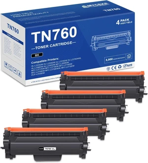 TN760 Toner Cartridges 4 Pack Replacement for TN 760 TN-760 TN760 Toner Cartridges 4 Pack Replacement for TN 760 TN-760