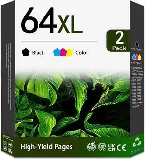 64 64XL Black Tri-Color Ink Cartridges Replacement for HP 64XL Ink 64 64XL Black Tri-Color Ink Cartridges Replacement for HP 64XL Ink