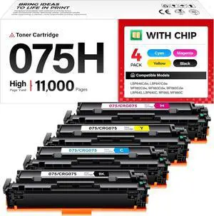075H Toner Cartridge 4-Pack High Yield with Chip Black Cyan Yellow Magenta Replacement for Canon 075 Compatible Color imageCLASS MF662Cdw MF663Cdw MF665Cdw LBP646Cdw LBP647Cdw MF660C LBP640C Printer 075H Toner Cartridge 4-Pack High Yield with Chip Black Cyan Yellow Magenta Replacement for Canon 075 Compatible Color imageCLASS MF662Cdw MF663Cdw MF665Cdw LBP646Cdw LBP647Cdw MF660C LBP640C Printer