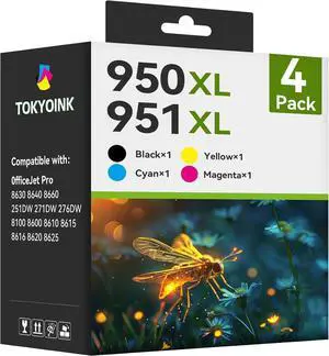 TOKYOINK 950XL and 951XL Ink Cartridges Replacement for HP 950 and 951 Ink Cartridges Combo Pack for HP Works OfficeJet 8600 OfficeJet Pro 251dw 276dw 8100 8610 8615 8620 8625 8630 (4-Pack) TOKYOINK 950XL and 951XL Ink Cartridges Replacement for HP 950 and 951 Ink Cartridges Combo Pack for HP Works OfficeJet 8600 OfficeJet Pro 251dw 276dw 8100 8610 8615 8620 8625 8630 (4-Pack)