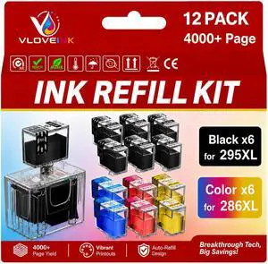 PG-295XL CL-286XL Ink Refill Kit for Canon PG-295 CL-286, 12 Pack PG-295XL CL-286XL Ink Refill Kit for Canon PG-295 CL-286, 12 Pack