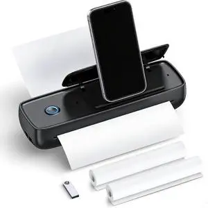 Portable Thermal Printer, Wireless & Bluetooth Mini Inkless Printer for Travel, Deep Black Portable Thermal Printer, Wireless & Bluetooth Mini Inkless Printer for Travel, Deep Black