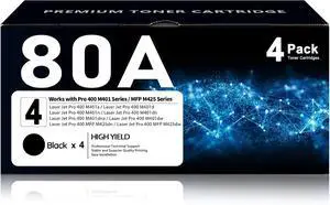 CF280A 80A Toner Cartridge 4-Pack, Compatible for HP 80A CF280X CF280A 80X CF280A 80A Toner Cartridge 4-Pack, Compatible for HP 80A CF280X CF280A 80X