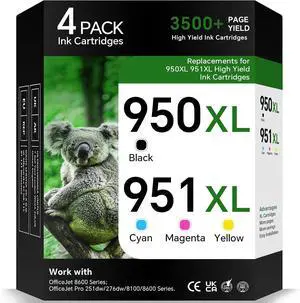 950XL and 951XL Ink Cartridges Combo Pack Compatible for HP 950 951 Ink Cartridge (Black, Cyan, Magenta, Yellow) 4-Pack Work with OfficeJet Pro 8600 8610 8620 8100 8630 8640 8660 76DW 251DW Printer 950XL and 951XL Ink Cartridges Combo Pack Compatible for HP 950 951 Ink Cartridge (Black, Cyan, Magenta, Yellow) 4-Pack Work with OfficeJet Pro 8600 8610 8620 8100 8630 8640 8660 76DW 251DW Printer
