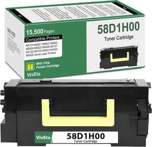 58D1H00 Black High Yield Toner (with New Chip) Repalcement for Lexmark 58D1H00 Toner Cartridge 58D1000 for MS725 MS821 MS822 MS823 MS824 MS825 MS826 MX721 MX722 Laser Printers, 1 Pack 58D1H00 Ink 58D1H00 Black High Yield Toner (with New Chip) Repalcement for Lexmark 58D1H00 Toner Cartridge 58D1000 for MS725 MS821 MS822 MS823 MS824 MS825 MS826 MX721 MX722 Laser Printers, 1 Pack 58D1H00 Ink