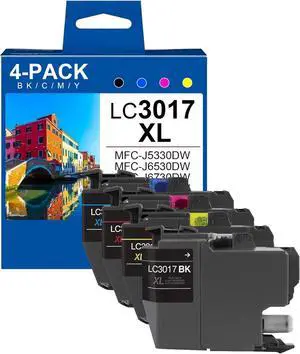 LC3017BK LC30173PK High Yield XL 4 Pack Ink Cartridges(1 Ea: Black/Cyan/Magenta/Yellow Ink) - Replacement for Brother MFC-J5330DW MFC-J6530DW MFC-J6530DW Printer LC3017BK LC30173PK High Yield XL 4 Pack Ink Cartridges(1 Ea: Black/Cyan/Magenta/Yellow Ink) - Replacement for Brother MFC-J5330DW MFC-J6530DW MFC-J6530DW Printer
