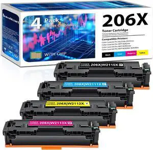206X Toner Cartridges 4 Pack High Yield with Chip Replacement for HP 206A 206X W2110X W2111X W2112X W2113X for Color LaserJet Pro M255dw M255nw MFP M283cdw M283fdn M283fdw Printer (B/C/Y/M) 206X Toner Cartridges 4 Pack High Yield with Chip Replacement for HP 206A 206X W2110X W2111X W2112X W2113X for Color LaserJet Pro M255dw M255nw MFP M283cdw M283fdn M283fdw Printer (B/C/Y/M)