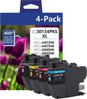 LC30134PKS High-Yield Color Ink Cartridges 4-Pack, Up to 400 Pages per Cartridge, Includes Black, Cyan, Magenta and Yellow - Replacement for Brother MFC-J491DW MFC-J497DW MFC-J895DW MFC-J690DW Printer LC30134PKS High-Yield Color Ink Cartridges 4-Pack, Up to 400 Pages per Cartridge, Includes Black, Cyan, Magenta and Yellow - Replacement for Brother MFC-J491DW MFC-J497DW MFC-J895DW MFC-J690DW Printer