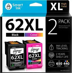 Smart Ink Remanufactured Ink Cartridge Replacement for HP 62 XL 62XL Black & Tricolor (2 Combo Pack) for HP Printer Envy 7640 5660 7645 5540 5643 5661 5664 5663 5640 5642 OfficeJet 5740 5746 5745 8040 Smart Ink Remanufactured Ink Cartridge Replacement for HP 62 XL 62XL Black & Tricolor (2 Combo Pack) for HP Printer Envy 7640 5660 7645 5540 5643 5661 5664 5663 5640 5642 OfficeJet 5740 5746 5745 8040