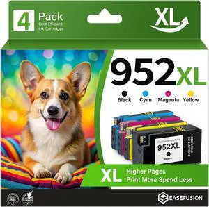 EaseFusion 952XL Ink Cartridges 4 Combo Pack Compatible for HP Printer, 952XL 952 XL Ink Works OfficeJet 8702 7700 8210 8700 Series (Black, Cyan/Magenta/Yellow) EaseFusion 952XL Ink Cartridges 4 Combo Pack Compatible for HP Printer, 952XL 952 XL Ink Works OfficeJet 8702 7700 8210 8700 Series (Black, Cyan/Magenta/Yellow)