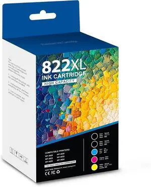 822XL High Capacity Ink Cartridge 5-Pack (2BK+1C+1M+1Y) Remanufactured Compatible Replacement for 822XL Black Cyan Magenta Yellow Ink for WF-3823 WF-3820 WF-4820 WF-4830 WF-4833 WF-4834 Printer 822XL High Capacity Ink Cartridge 5-Pack (2BK+1C+1M+1Y) Remanufactured Compatible Replacement for 822XL Black Cyan Magenta Yellow Ink for WF-3823 WF-3820 WF-4820 WF-4830 WF-4833 WF-4834 Printer