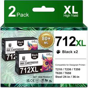 712XL 712 Black Ink Cartridges (80-ml, 2-Pack) 712XL 712 Black Ink Cartridges (80-ml, 2-Pack)