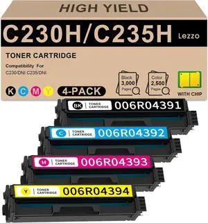 Lezzo C230 C235 Toner Cartridge High Yield (with New Chip) 006R04391 006R04392 006R04393 006R04394 Replacement for Xerox C235/DNI C230/DNI Color Printer, 4-Pack C235 C230 Ink Cartridge Lezzo C230 C235 Toner Cartridge High Yield (with New Chip) 006R04391 006R04392 006R04393 006R04394 Replacement for Xerox C235/DNI C230/DNI Color Printer, 4-Pack C235 C230 Ink Cartridge