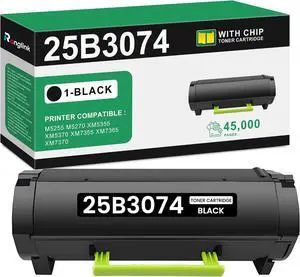 25B3074 Black Toner Cartridge with Chip, 1 Pack, 45,000 Pages 25B3074 Black Toner Cartridge with Chip, 1 Pack, 45,000 Pages