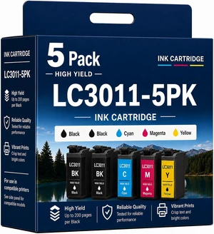 LC3011 Ink Cartridge 5 Pack Replacement for Brother LC3011 LC-3011 Use with MFC-J491DW MFC-J497DW MFC-J895DW MFC-J690DW (2 Black, 1 Cyan, 1 Magenta, 1 Yellow) LC3011 Ink Cartridge 5 Pack Replacement for Brother LC3011 LC-3011 Use with MFC-J491DW MFC-J497DW MFC-J895DW MFC-J690DW (2 Black, 1 Cyan, 1 Magenta, 1 Yellow)
