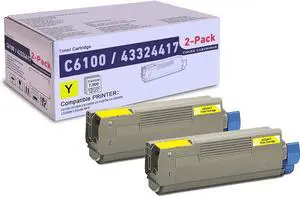 2 Pack Yellow 43324417 Compatible C6100 Toner Cartridge, Replacement for OKI C6100 (43324417) - Compatible with: C6100N C6100DN C6100DTN C5550N C5550N MFP Printer 2 Pack Yellow 43324417 Compatible C6100 Toner Cartridge, Replacement for OKI C6100 (43324417) - Compatible with: C6100N C6100DN C6100DTN C5550N C5550N MFP Printer