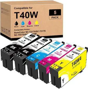 T40W Ink Cartridges, Replacement for T40W120 T40W220 T40W320 T40W420 with SC-T2170 SC-T3170 SC-T3170M SC-T5170 SC-T5170M SC T2170 T3170 T3170M T5170 T5170M (5 Pack, 2BK 1C 1M 1Y) T40W Ink Cartridges, Replacement for T40W120 T40W220 T40W320 T40W420 with SC-T2170 SC-T3170 SC-T3170M SC-T5170 SC-T5170M SC T2170 T3170 T3170M T5170 T5170M (5 Pack, 2BK 1C 1M 1Y)