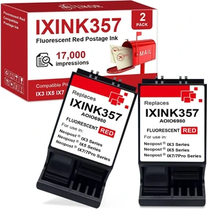 Compatible IXINK357 Quadient Neopost Ink Cartridge Work for IX-3 IX-5 IX-7 IX-7 Pro Series Franking Machine Fluorescent Red Postage Ink Cartridge, 2 Pack Standard Capacity Compatible IXINK357 Quadient Neopost Ink Cartridge Work for IX-3 IX-5 IX-7 IX-7 Pro Series Franking Machine Fluorescent Red Postage Ink Cartridge, 2 Pack Standard Capacity