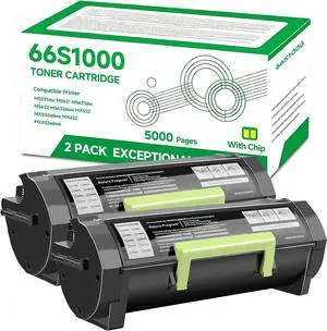 66S1000 High Yield Black Toner Cartridge (with Chip) Replacement for Lexmark MS531dw MS631dw MS632dwe MX532adwe Printe (2 Pack , 6000 Page) 66S1000 High Yield Black Toner Cartridge (with Chip) Replacement for Lexmark MS531dw MS631dw MS632dwe MX532adwe Printe (2 Pack , 6000 Page)