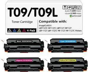 T09 T09L 3020C005AA 3019C005AA 3017C005AA 3018C005AA High Capacity Remanufactured Toner Cartridge Replacement for Canon imageCLASS LBP1127C MF1127C C1127iF C1127i C1127iF Printer (4 Pack 1BK/1C/1M/1Y) T09 T09L 3020C005AA 3019C005AA 3017C005AA 3018C005AA High Capacity Remanufactured Toner Cartridge Replacement for Canon imageCLASS LBP1127C MF1127C C1127iF C1127i C1127iF Printer (4 Pack 1BK/1C/1M/1Y)