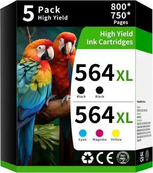 564XL High Yield Ink Cartridge Replacement for Combo Pack HP 564 XL to Use with HP DeskJet 3520 3522 Photosmart 7520 6520 5520 7525 5514 7510 OfficeJet 4620 (5 Pack, 2 Black 1Cyan 1Magenta 1Yellow) 564XL High Yield Ink Cartridge Replacement for Combo Pack HP 564 XL to Use with HP DeskJet 3520 3522 Photosmart 7520 6520 5520 7525 5514 7510 OfficeJet 4620 (5 Pack, 2 Black 1Cyan 1Magenta 1Yellow)