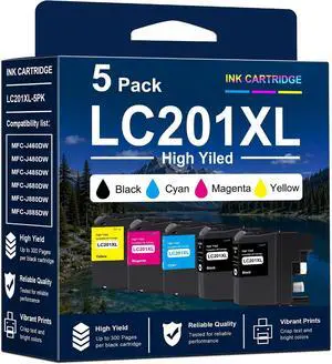 LC201XL Ink Cartridges 5-Pack Replacement for Brother LC201 XL, 2BK/C/M/Y LC201XL Ink Cartridges 5-Pack Replacement for Brother LC201 XL, 2BK/C/M/Y