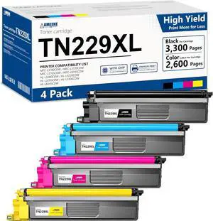 TN229XL TN229 High Yield Toner Cartridges 4 Pack Replacement for Brother TN-229 TN 229XL TN 229 Toner for MFC-L3780CDW HL-L3280CDW MFC-L3720CDW HL-L3220CDW HL-L3300CDW MFC-L3780CDW Printer(BK/C/M/Y) TN229XL TN229 High Yield Toner Cartridges 4 Pack Replacement for Brother TN-229 TN 229XL TN 229 Toner for MFC-L3780CDW HL-L3280CDW MFC-L3720CDW HL-L3220CDW HL-L3300CDW MFC-L3780CDW Printer(BK/C/M/Y)