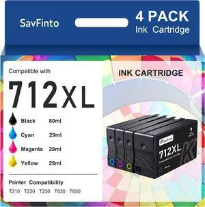 712XL 712 Ink Cartridges High Yield Combo Pack Compatible with HP DesignJet T210 T230 T250 T630 T650 Studio Plotter Printer (4-Pack, Black Cyan Magenta Yellow, 80mL Black + 29mL Color) 712XL 712 Ink Cartridges High Yield Combo Pack Compatible with HP DesignJet T210 T230 T250 T630 T650 Studio Plotter Printer (4-Pack, Black Cyan Magenta Yellow, 80mL Black + 29mL Color)