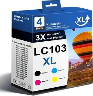 LC103XL LC103 Ink Cartridges Set (4-Pack) High Yield Replacement for Brother LC103XL LC103 Ink Work for DCP-J152W MFC-J285DW MFC-J4410DW MFC-J450DW MFC-J4510DW Printer (1Black 1Cyan 1Magenta 1Yellow) LC103XL LC103 Ink Cartridges Set (4-Pack) High Yield Replacement for Brother LC103XL LC103 Ink Work for DCP-J152W MFC-J285DW MFC-J4410DW MFC-J450DW MFC-J4510DW Printer (1Black 1Cyan 1Magenta 1Yellow)