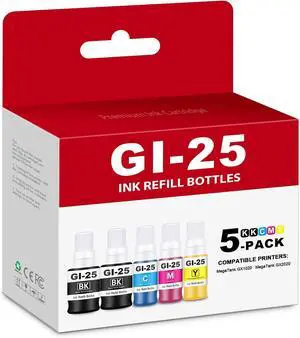 GI-25 Ink Refill Bottles 5-Pack GI25 Black Cyan Magenta Yellow Compatible GI-25 Ink Refill Bottles 5-Pack GI25 Black Cyan Magenta Yellow Compatible