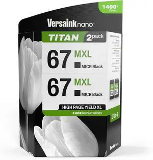 VersaInk-Nano 67 MXL Titan-Magnetic (MICR 3-in-1) Black Ink Cartridge 2-Pack Replacement of 67 and 67 XL, Works with DESKJET 2723,2734,2755,2855,4133,4155,4255, Envy 6055,6075,6455,6475 VersaInk-Nano 67 MXL Titan-Magnetic (MICR 3-in-1) Black Ink Cartridge 2-Pack Replacement of 67 and 67 XL, Works with DESKJET 2723,2734,2755,2855,4133,4155,4255, Envy 6055,6075,6455,6475