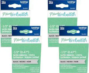 Brother P-Touch Embellish Black Print on Silver Satin Ribbon TZER931 ~½ Wide x ~13.1 Long for use with P-Touch Embellish Ribbon & Tape Printer (Pack of 4) Brother P-Touch Embellish Black Print on Silver Satin Ribbon TZER931 ~½ Wide x ~13.1 Long for use with P-Touch Embellish Ribbon & Tape Printer (Pack of 4)