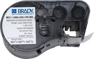 Brady-131593 MC1-1000-595-OR-BK Labels for BMP53/BMP51 Printers-1.0"x25' Brady-131593 MC1-1000-595-OR-BK Labels for BMP53/BMP51 Printers-1.0"x25'
