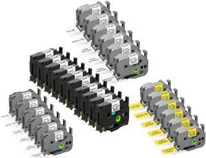 28-Pack Laminated Label Maker Tape, Including 22-Pack White Tape (10-PK 12mm + 6-PK 18mm + 6-PK 24mm) + 6-Pack Yellow Tape 24mm Compatible with Brother Label Maker 28-Pack Laminated Label Maker Tape, Including 22-Pack White Tape (10-PK 12mm + 6-PK 18mm + 6-PK 24mm) + 6-Pack Yellow Tape 24mm Compatible with Brother Label Maker