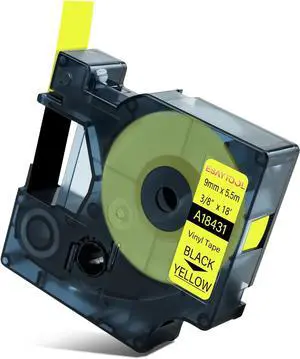 20 X Compatible with Dymo Vinyl Permanent Label Tape 18431 A18431 Black on Yellow 9mm 3/8 inch x 18 Feet Replacement for Rhino 1000 3000 5200 4200 5000 6000 3M PL100 PL200 PL300 Label Maker 20 X Compatible with Dymo Vinyl Permanent Label Tape 18431 A18431 Black on Yellow 9mm 3/8 inch x 18 Feet Replacement for Rhino 1000 3000 5200 4200 5000 6000 3M PL100 PL200 PL300 Label Maker