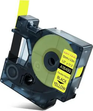 20 X Compatible with Dymo Flexible Nylon Label Tape 18490 A18490 Black on Yellow 12mm 1/2 inch x 18 Feet Replacement for Rhino 1000 3000 5200 4200 5000 6000 3M PL100 PL200 PL300 Label Maker 20 X Compatible with Dymo Flexible Nylon Label Tape 18490 A18490 Black on Yellow 12mm 1/2 inch x 18 Feet Replacement for Rhino 1000 3000 5200 4200 5000 6000 3M PL100 PL200 PL300 Label Maker