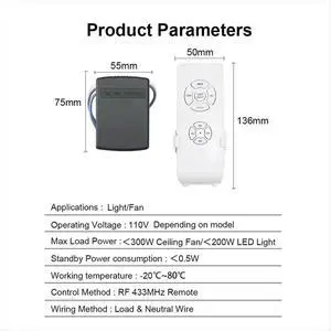 Ceiling Fan Lamp Remote Control Kit Light Dimmer with Timing Function for Home Lighting Systems US PLUG Ceiling Fan Lamp Remote Control Kit Light Dimmer with Timing Function for Home Lighting Systems US PLUG