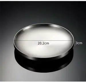 Thick Stainless Steel Round Dinner Plate Western Dessert Dishes Tray Double-Layer Anti-Scalding Dining Home Decoration B Thick Stainless Steel Round Dinner Plate Western Dessert Dishes Tray Double-Layer Anti-Scalding Dining Home Decoration B