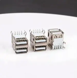 USB-A female AF double-layer female socket A-type dual interface socket 90 degree horizontal bent foot bent pin rolled edge USB-A female AF double-layer female socket A-type dual interface socket 90 degree horizontal bent foot bent pin rolled edge