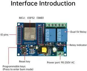 AC220V Power Supply ESP32 Bluetooth-Compatible 2 Channel Relay Module ESP32 Development Board Electronic Component Kit AC220V Power Supply ESP32 Bluetooth-Compatible 2 Channel Relay Module ESP32 Development Board Electronic Component Kit