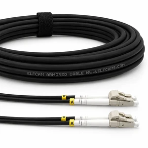 Elfcam - 200m/656.1ft Outdoor and Indoor Shielded Armored Fiber Optic Cable LC/UPC to LC/UPC OM3 Multimode Duplex 50/125m LSZH, Black (200M) Elfcam - 200m/656.1ft Outdoor and Indoor Shielded Armored Fiber Optic Cable LC/UPC to LC/UPC OM3 Multimode Duplex 50/125m LSZH, Black (200M)