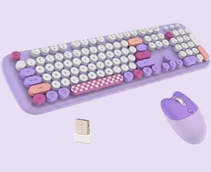2.4G Full-Size Wireless Keyboard and Mouse Combo, Multi-Color Typewriter Style Round Keycap, Cute Candy Colors, Compatible with Notebook, PC (Purple) 2.4G Full-Size Wireless Keyboard and Mouse Combo, Multi-Color Typewriter Style Round Keycap, Cute Candy Colors, Compatible with Notebook, PC (Purple)