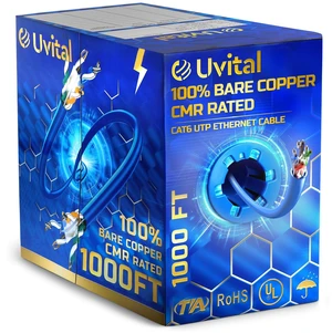 Uvital Cat6 CMR Rated Ethernet Cable 500ft, 23AWG Solid Copper, PoE++ Uvital Cat6 CMR Rated Ethernet Cable 500ft, 23AWG Solid Copper, PoE++