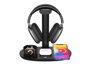4 in 1 Headphone Stand with 15w Charger, Qi Charging Station Headset Holder, Detachable Design, Headphone Stand for Travel, Home, Hotel 4 in 1 Headphone Stand with 15w Charger, Qi Charging Station Headset Holder, Detachable Design, Headphone Stand for Travel, Home, Hotel