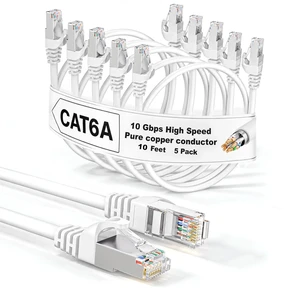 5-Pack 10Gbps Shielded Cat 6A Ethernet Cable 10FT, Pure Copper Cat6A Cable 5-Pack 10Gbps Shielded Cat 6A Ethernet Cable 10FT, Pure Copper Cat6A Cable