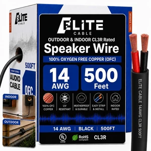 Elite 14/2 Speaker Wire, 14AWG/2-Conductor, UL Listed, CMR/CL3R, (Riser/in-Wall & Outdoor/In-Ground (Direct Burial)- 100% Oxygen Free Pure Bare Copper (OFC), 500ft Bulk Cable (105 Strands) Black Elite 14/2 Speaker Wire, 14AWG/2-Conductor, UL Listed, CMR/CL3R, (Riser/in-Wall & Outdoor/In-Ground (Direct Burial)- 100% Oxygen Free Pure Bare Copper (OFC), 500ft Bulk Cable (105 Strands) Black