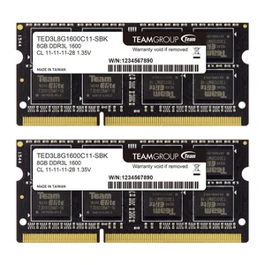 TEAMGROUP Elite DDR3L 16GB Kit (2 x 8GB) 1600MHz PC3-12800 CL11 Unbuffered Non-ECC 1.35V SODIMM 204-Pin Laptop Notebook PC Computer Memory Module Ram Upgrade - TED3L16G1600C11DC-S01 TEAMGROUP Elite DDR3L 16GB Kit (2 x 8GB) 1600MHz PC3-12800 CL11 Unbuffered Non-ECC 1.35V SODIMM 204-Pin Laptop Notebook PC Computer Memory Module Ram Upgrade - TED3L16G1600C11DC-S01