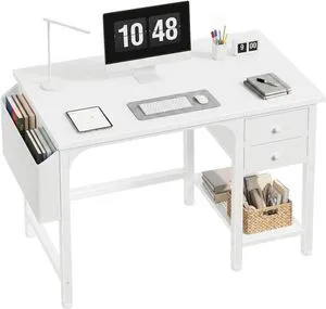 Lufeiya White Small Desk with Drawers - 40 Inch Computer Desk for Small Space Home Office, Modern Simple Study Writing Table PC Desks Lufeiya White Small Desk with Drawers - 40 Inch Computer Desk for Small Space Home Office, Modern Simple Study Writing Table PC Desks
