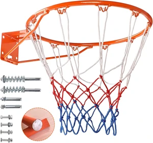 Heavy Duty 18" Solid Steel Basketball Rim Breakaway Wall Mounted Replacement with Double Spring & All Weather Net, Outdoor Heavy Duty 18" Solid Steel Basketball Rim Breakaway Wall Mounted Replacement with Double Spring & All Weather Net, Outdoor